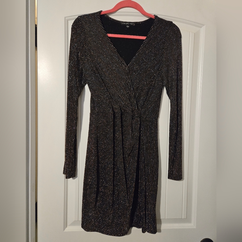 3 Pink Hearts V-Neck Long Sleeve Dress